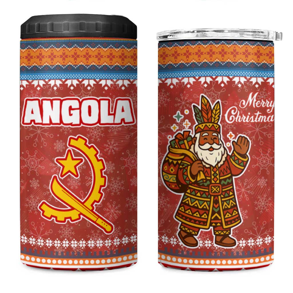 Angola Christmas 4 in 1 Can Cooler Tumbler with Red Snowflake Pattern Tribal Santa Claus Motif - Wonder Print Shop