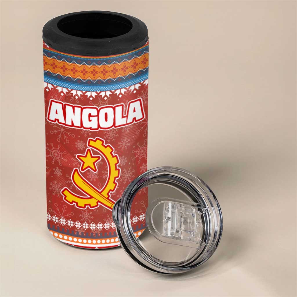 Angola Christmas 4 in 1 Can Cooler Tumbler with Red Snowflake Pattern Tribal Santa Claus Motif - Wonder Print Shop