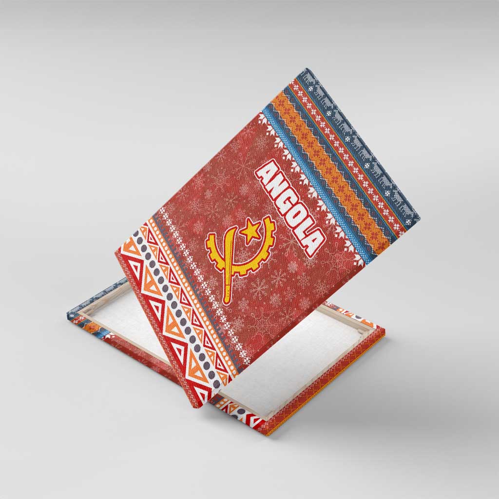 Angola Christmas Canvas Wall Art with Red Snowflake Pattern Tribal Santa Claus Motif - Wonder Print Shop