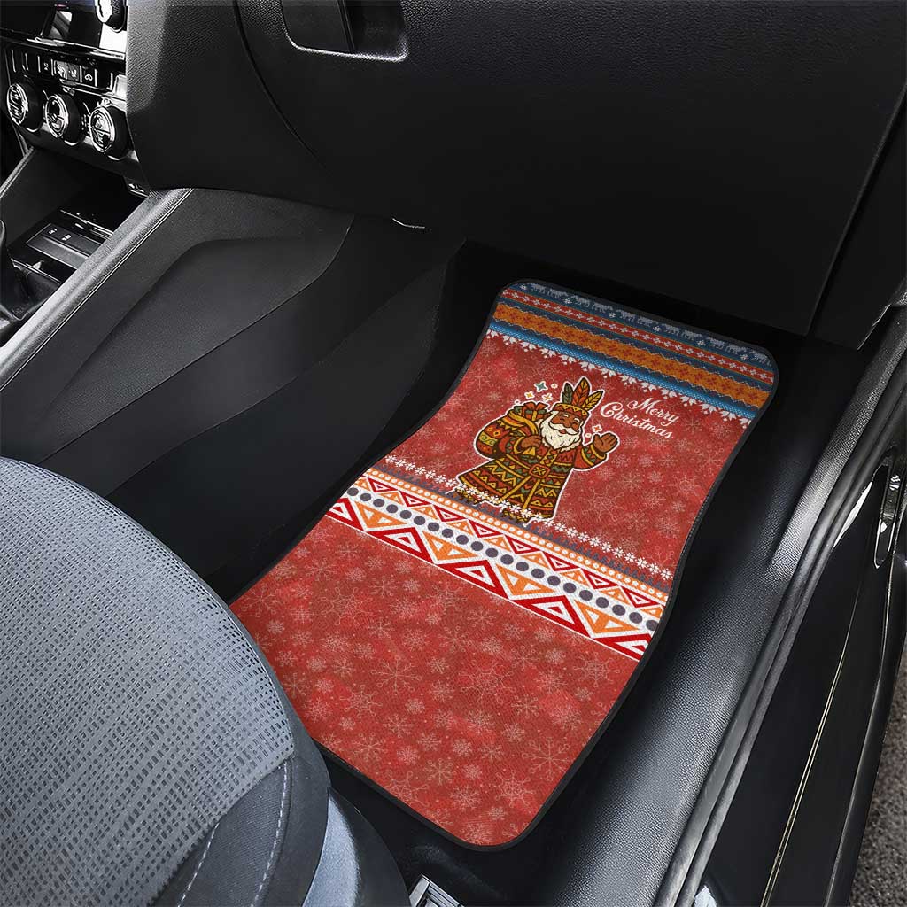 Angola Christmas Car Mats with Red Snowflake Pattern Tribal Santa Claus Motif - Wonder Print Shop