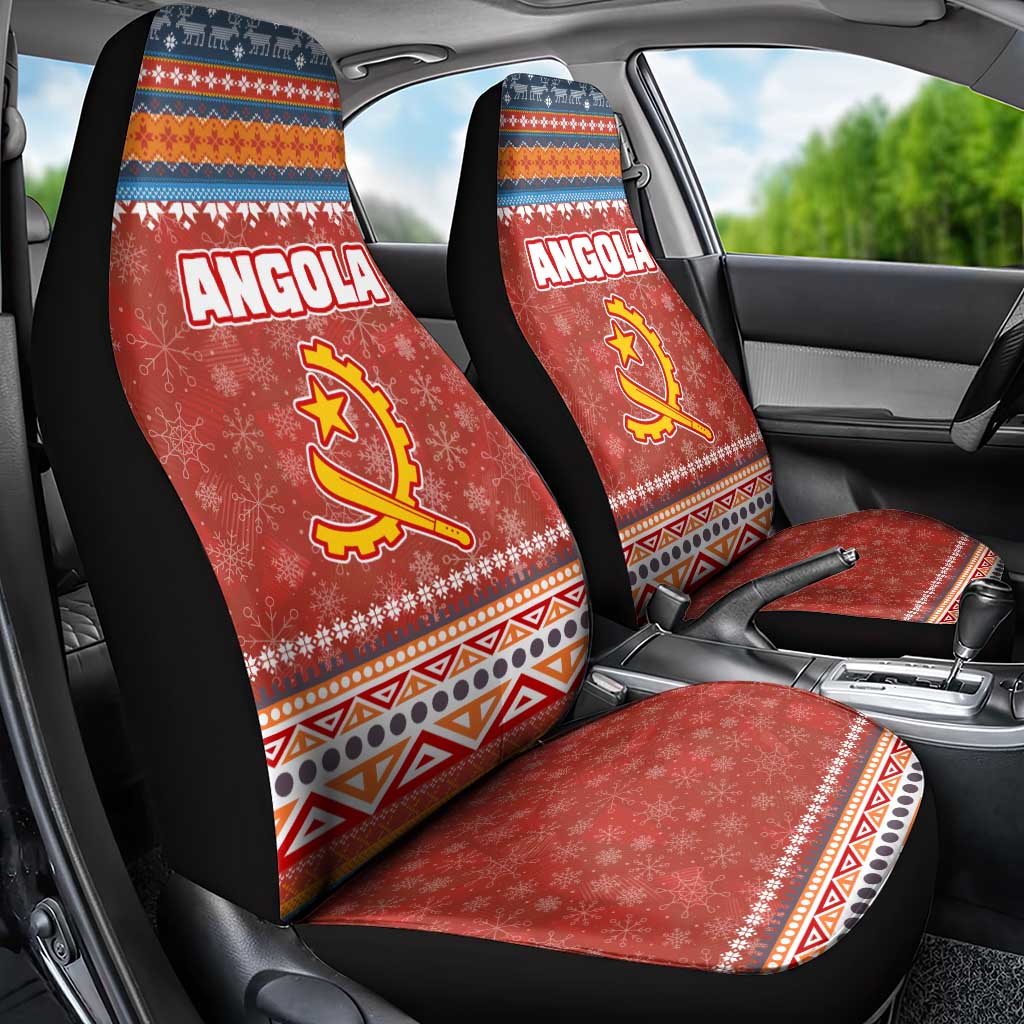 Angola Christmas Car Seat Cover with Red Snowflake Pattern Tribal Santa Claus Motif - Wonder Print Shop