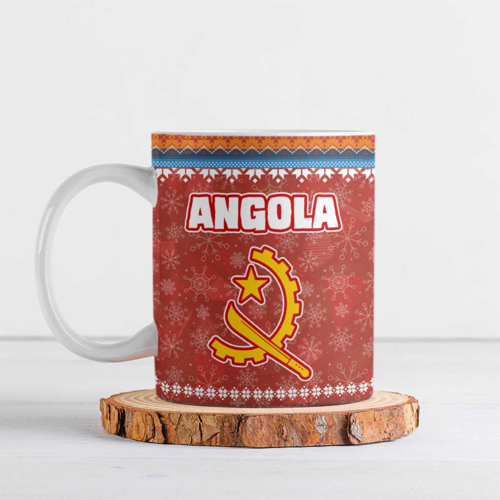 Angola Christmas Ceramic Mug with Red Snowflake Pattern Tribal Santa Claus Motif - Wonder Print Shop