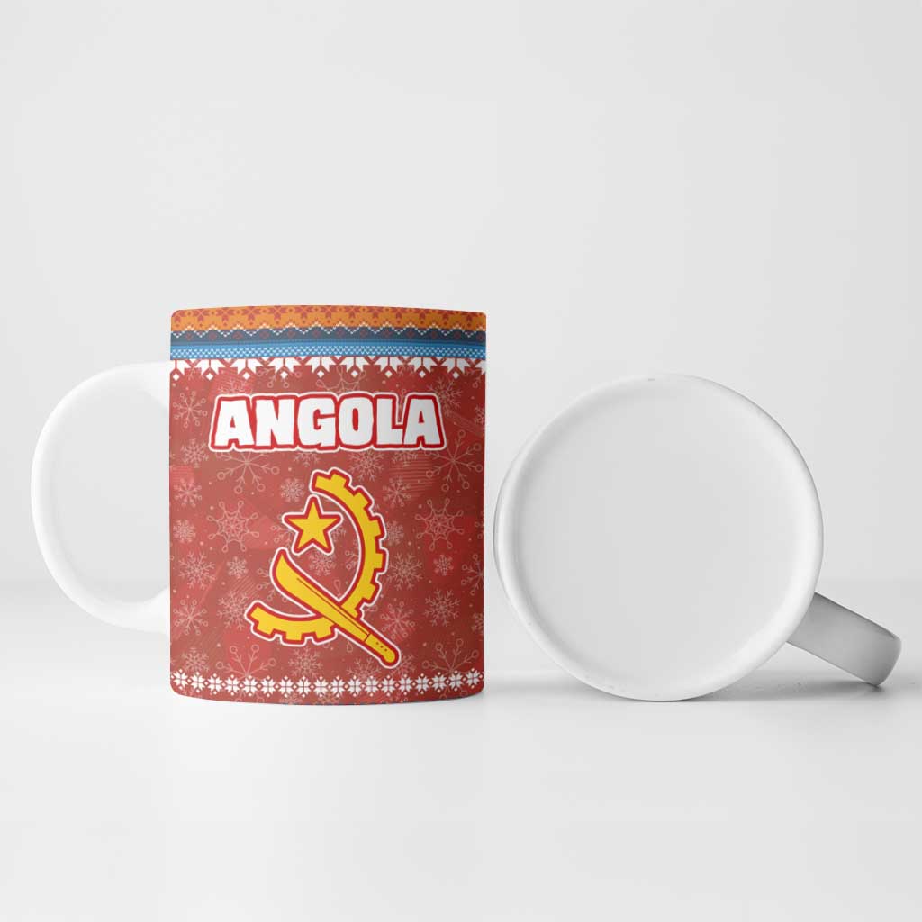 Angola Christmas Ceramic Mug with Red Snowflake Pattern Tribal Santa Claus Motif - Wonder Print Shop