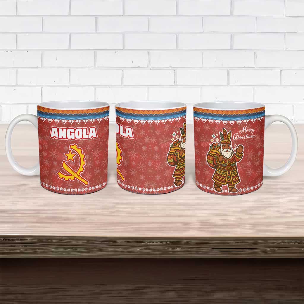 Angola Christmas Ceramic Mug with Red Snowflake Pattern Tribal Santa Claus Motif - Wonder Print Shop