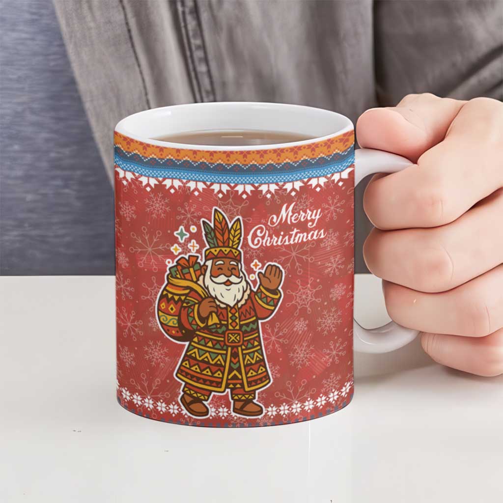 Angola Christmas Ceramic Mug with Red Snowflake Pattern Tribal Santa Claus Motif - Wonder Print Shop