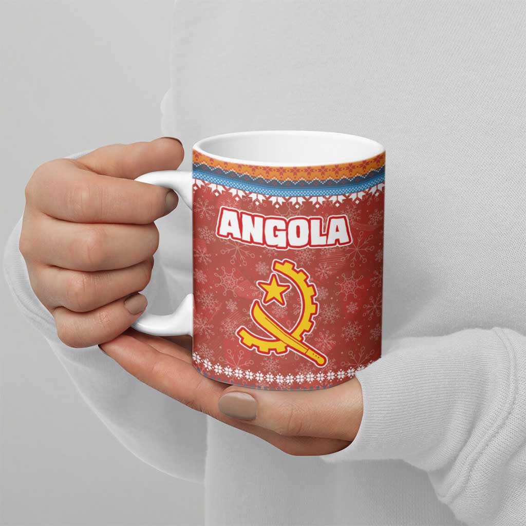 Angola Christmas Ceramic Mug with Red Snowflake Pattern Tribal Santa Claus Motif - Wonder Print Shop