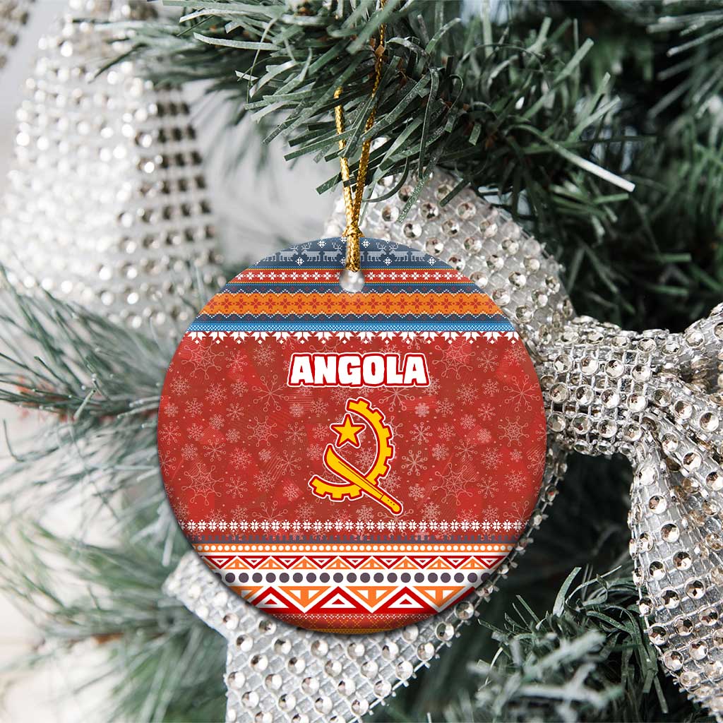 Angola Christmas Ceramic Ornament with Red Snowflake Pattern Tribal Santa Claus Motif - Wonder Print Shop