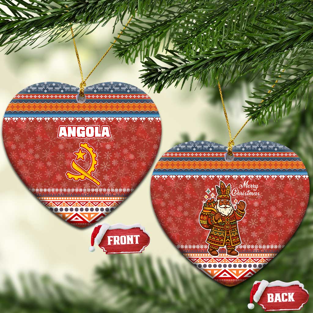 Angola Christmas Ceramic Ornament with Red Snowflake Pattern Tribal Santa Claus Motif - Wonder Print Shop