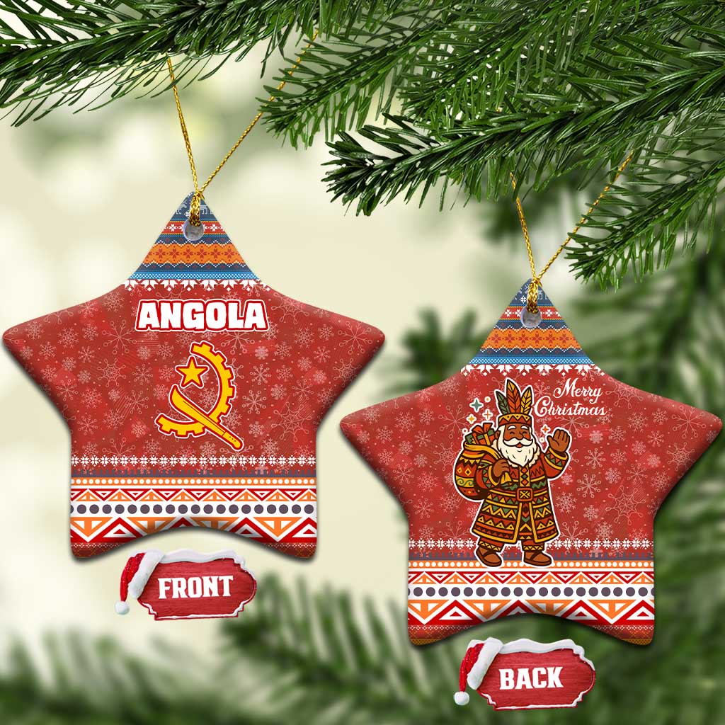 Angola Christmas Ceramic Ornament with Red Snowflake Pattern Tribal Santa Claus Motif - Wonder Print Shop