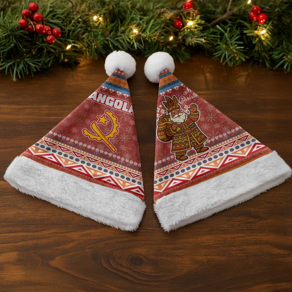 Angola Christmas Santa Hat with Red Snowflake Pattern Tribal Santa Claus Motif - Wonder Print Shop