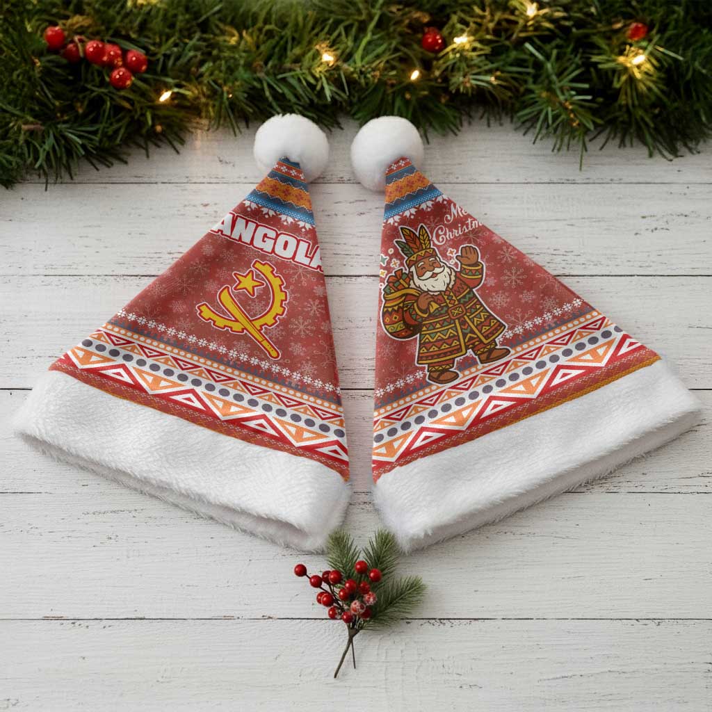 Angola Christmas Santa Hat with Red Snowflake Pattern Tribal Santa Claus Motif - Wonder Print Shop