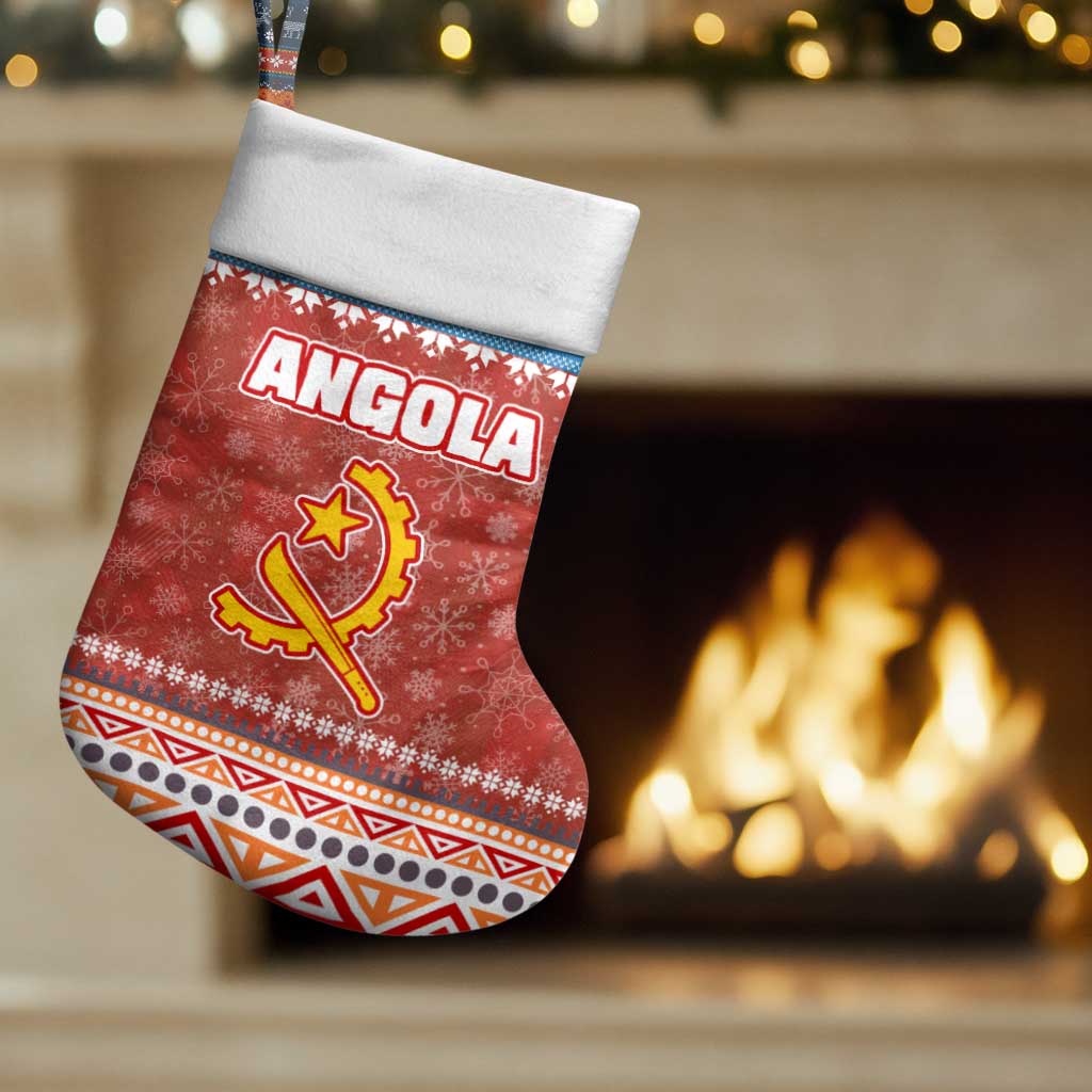 Angola Christmas Stocking with Red Snowflake Pattern Tribal Santa Claus Motif - Wonder Print Shop