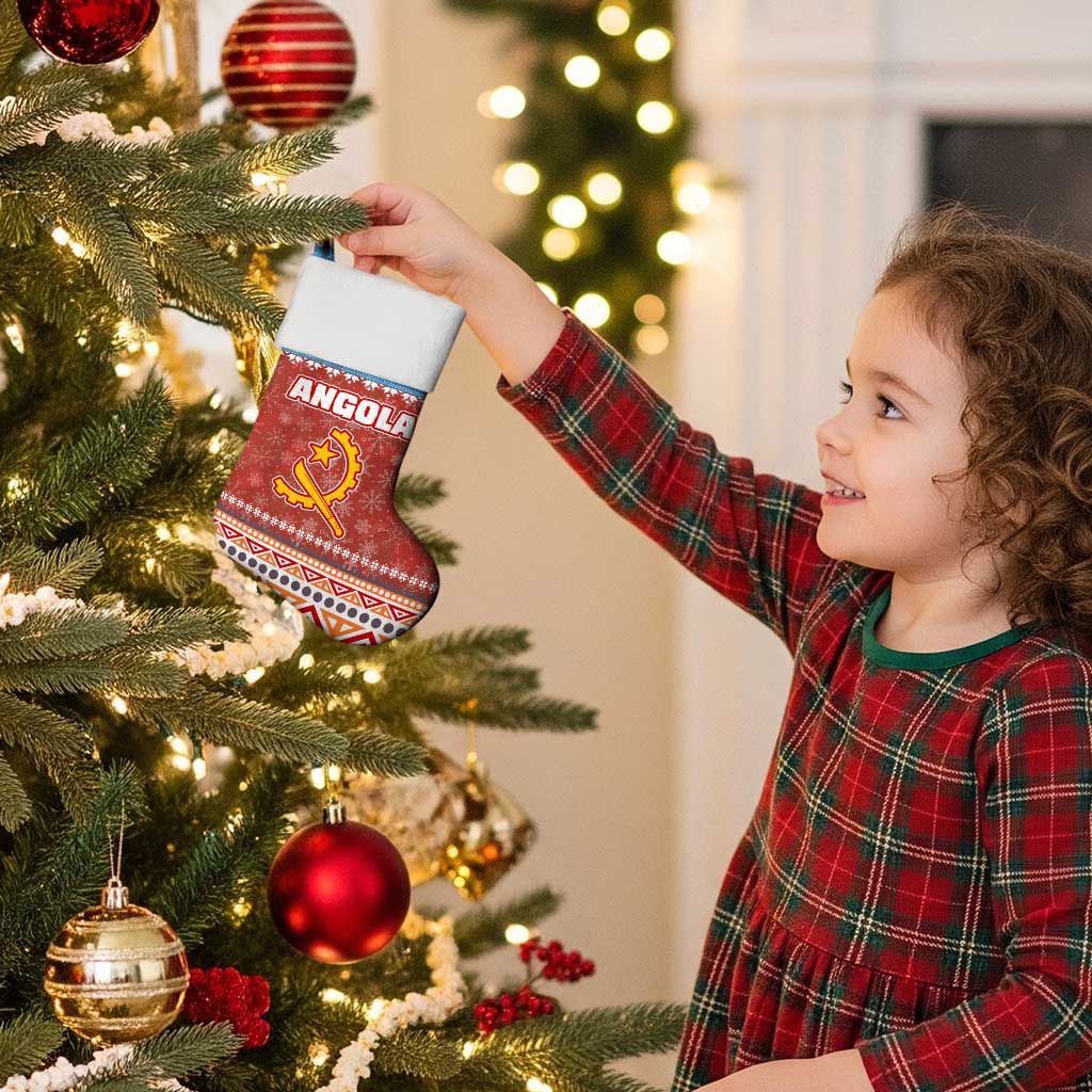 Angola Christmas Stocking with Red Snowflake Pattern Tribal Santa Claus Motif - Wonder Print Shop