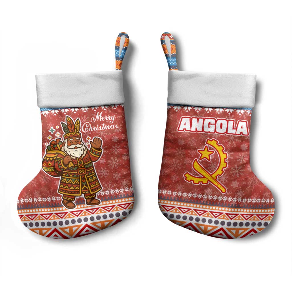 Angola Christmas Stocking with Red Snowflake Pattern Tribal Santa Claus Motif - Wonder Print Shop