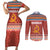 Angola Christmas Couples Matching Short Sleeve Bodycon Dress and Long Sleeve Button Shirt with Red Snowflake Pattern Tribal Santa Claus Motif - Wonder Print Shop