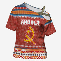 Angola Christmas Cross Shoulder Shirt with Red Snowflake Pattern Tribal Santa Claus Motif - Wonder Print Shop