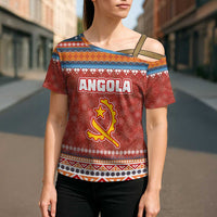 Angola Christmas Cross Shoulder Shirt with Red Snowflake Pattern Tribal Santa Claus Motif - Wonder Print Shop