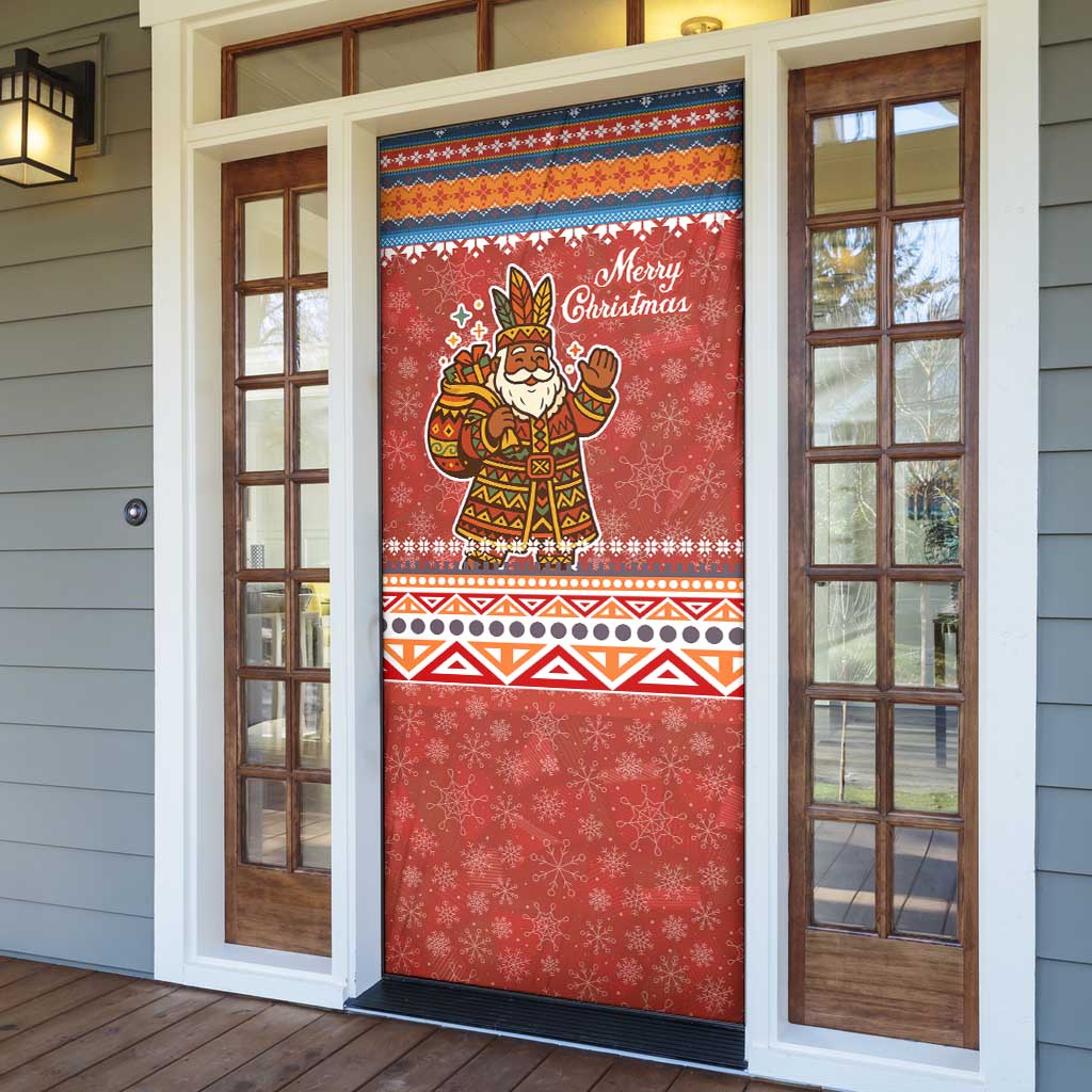Angola Christmas Door Cover with Red Snowflake Pattern Tribal Santa Claus Motif - Wonder Print Shop