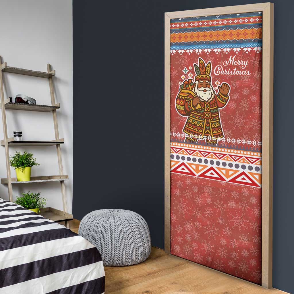 Angola Christmas Door Cover with Red Snowflake Pattern Tribal Santa Claus Motif - Wonder Print Shop