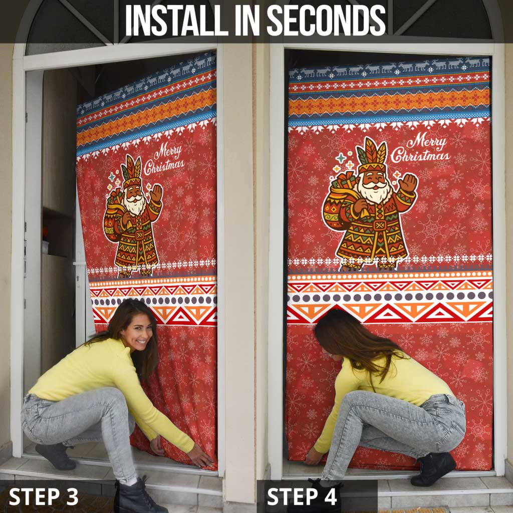 Angola Christmas Door Cover with Red Snowflake Pattern Tribal Santa Claus Motif - Wonder Print Shop