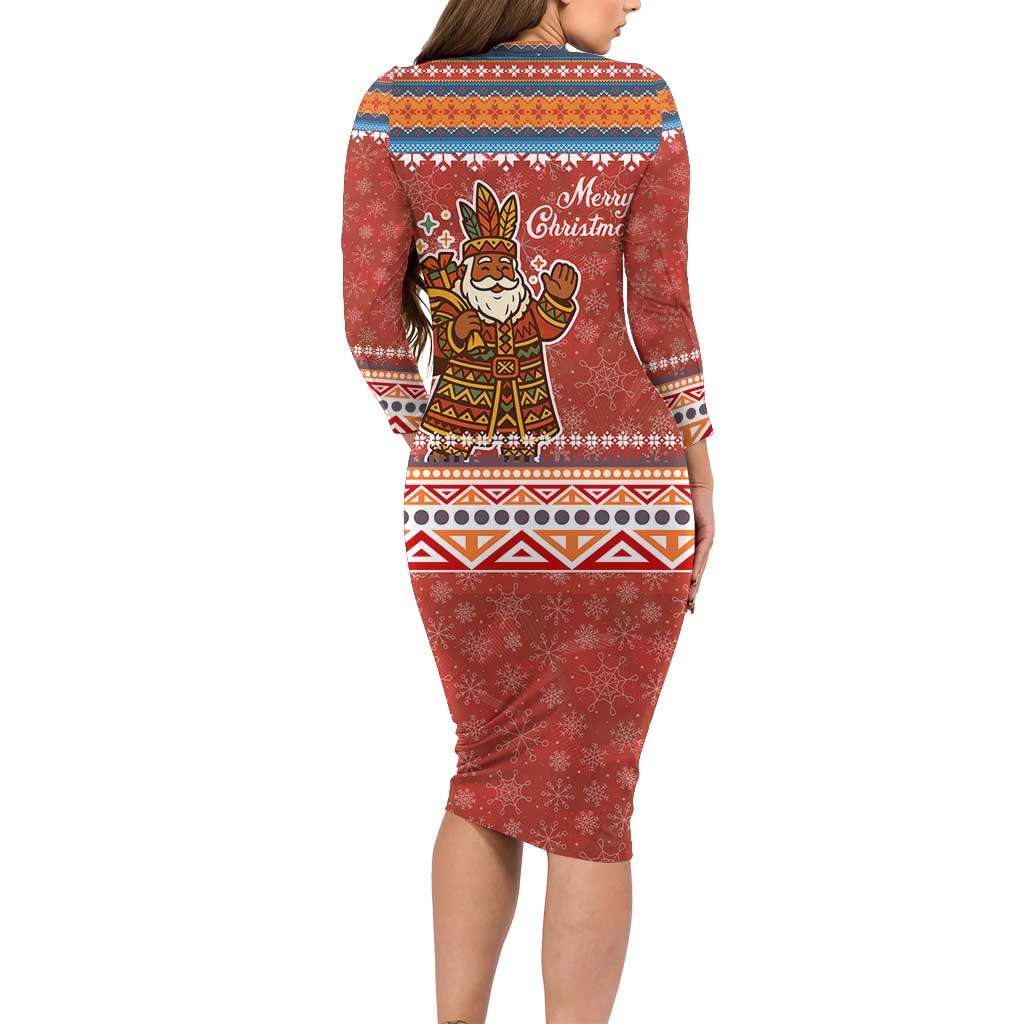 Angola Christmas Family Matching Long Sleeve Bodycon Dress and Hawaiian Shirt with Red Snowflake Pattern Tribal Santa Claus Motif - Wonder Print Shop