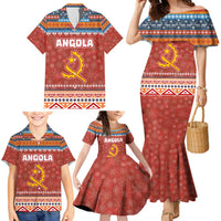 Angola Christmas Family Matching Mermaid Dress and Hawaiian Shirt with Red Snowflake Pattern Tribal Santa Claus Motif - Wonder Print Shop