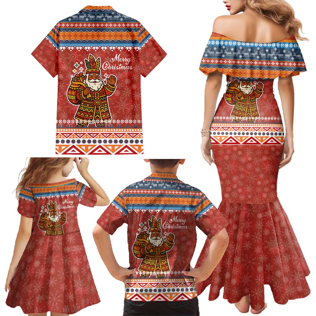 Angola Christmas Family Matching Mermaid Dress and Hawaiian Shirt with Red Snowflake Pattern Tribal Santa Claus Motif - Wonder Print Shop