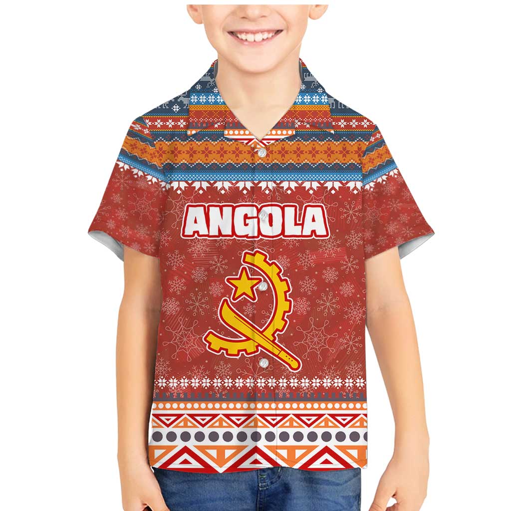 Angola Christmas Family Matching Mermaid Dress and Hawaiian Shirt with Red Snowflake Pattern Tribal Santa Claus Motif - Wonder Print Shop