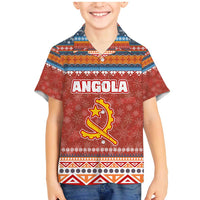 Angola Christmas Family Matching Mermaid Dress and Hawaiian Shirt with Red Snowflake Pattern Tribal Santa Claus Motif - Wonder Print Shop