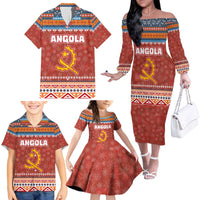 Angola Christmas Family Matching Off The Shoulder Long Sleeve Dress and Hawaiian Shirt with Red Snowflake Pattern Tribal Santa Claus Motif - Wonder Print Shop