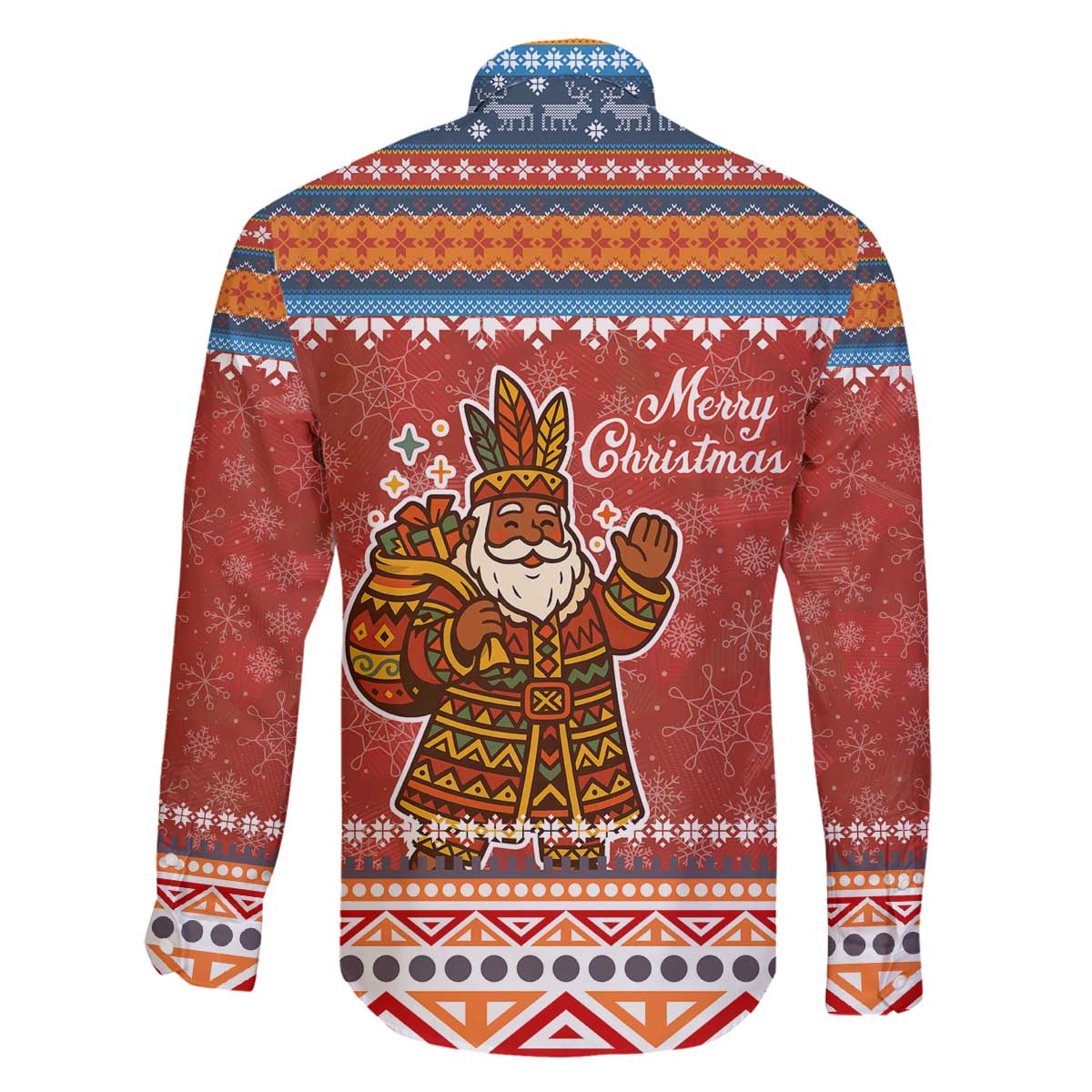 Angola Christmas Family Matching Off The Shoulder Long Sleeve Dress and Hawaiian Shirt with Red Snowflake Pattern Tribal Santa Claus Motif - Wonder Print Shop
