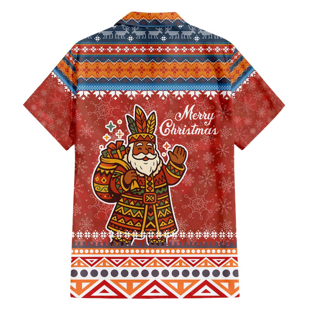 Angola Christmas Family Matching Off Shoulder Maxi Dress and Hawaiian Shirt with Red Snowflake Pattern Tribal Santa Claus Motif - Wonder Print Shop