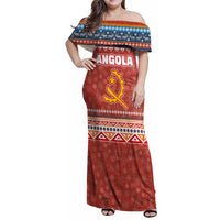 Angola Christmas Family Matching Off Shoulder Maxi Dress and Hawaiian Shirt with Red Snowflake Pattern Tribal Santa Claus Motif - Wonder Print Shop
