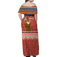 Angola Christmas Family Matching Off Shoulder Maxi Dress and Hawaiian Shirt with Red Snowflake Pattern Tribal Santa Claus Motif - Wonder Print Shop