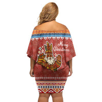 Angola Christmas Family Matching Off Shoulder Short Dress and Hawaiian Shirt with Red Snowflake Pattern Tribal Santa Claus Motif - Wonder Print Shop