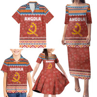 Angola Christmas Family Matching Puletasi and Hawaiian Shirt with Red Snowflake Pattern Tribal Santa Claus Motif - Wonder Print Shop