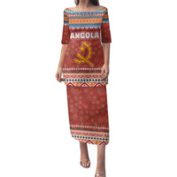 Angola Christmas Family Matching Puletasi and Hawaiian Shirt with Red Snowflake Pattern Tribal Santa Claus Motif - Wonder Print Shop