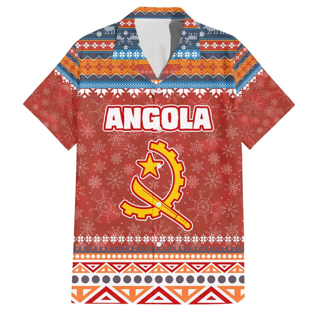 Angola Christmas Family Matching Short Sleeve Bodycon Dress and Hawaiian Shirt with Red Snowflake Pattern Tribal Santa Claus Motif - Wonder Print Shop