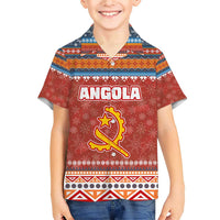Angola Christmas Family Matching Short Sleeve Bodycon Dress and Hawaiian Shirt with Red Snowflake Pattern Tribal Santa Claus Motif - Wonder Print Shop