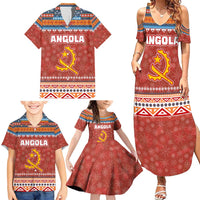 Angola Christmas Family Matching Summer Maxi Dress and Hawaiian Shirt with Red Snowflake Pattern Tribal Santa Claus Motif - Wonder Print Shop