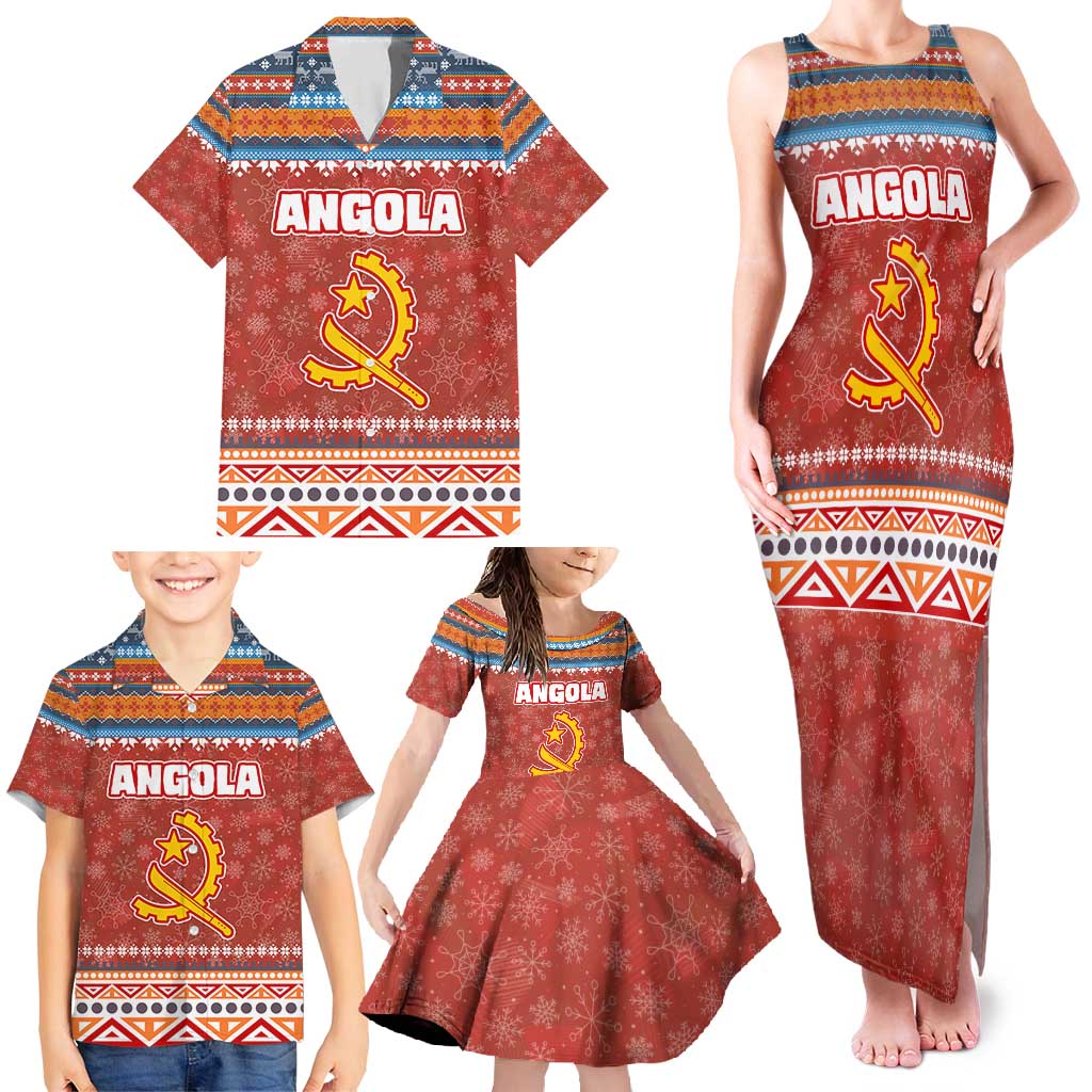 Angola Christmas Family Matching Tank Maxi Dress and Hawaiian Shirt with Red Snowflake Pattern Tribal Santa Claus Motif - Wonder Print Shop