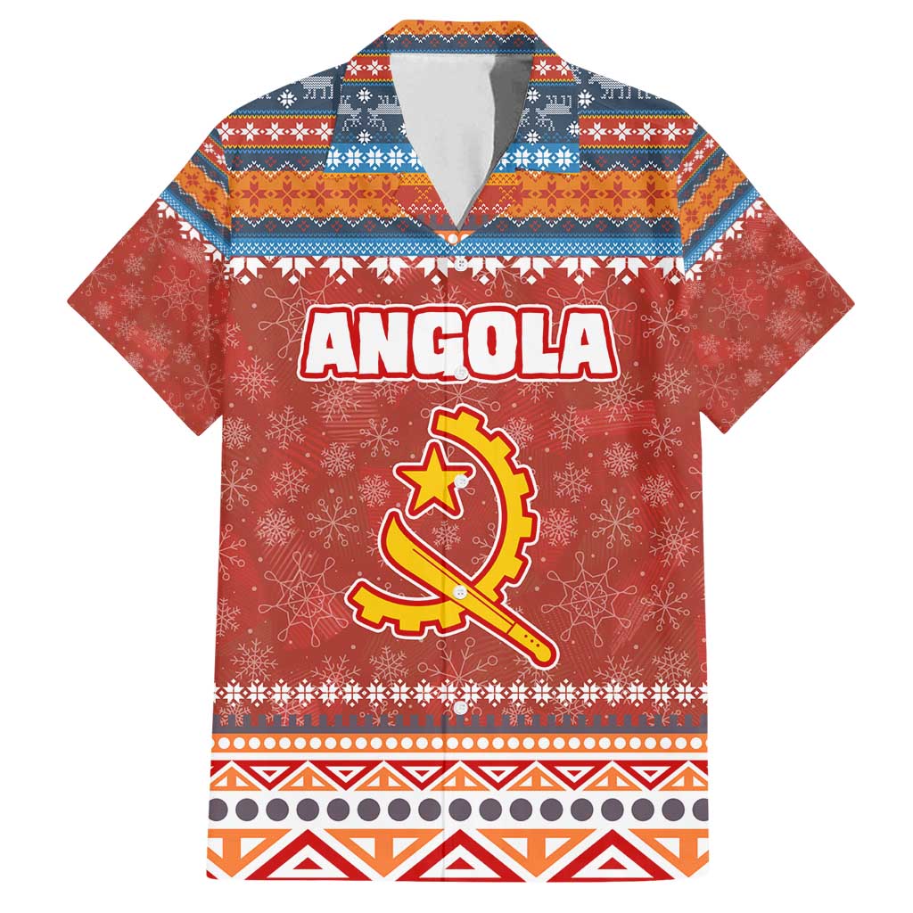 Angola Christmas Family Matching Tank Maxi Dress and Hawaiian Shirt with Red Snowflake Pattern Tribal Santa Claus Motif - Wonder Print Shop