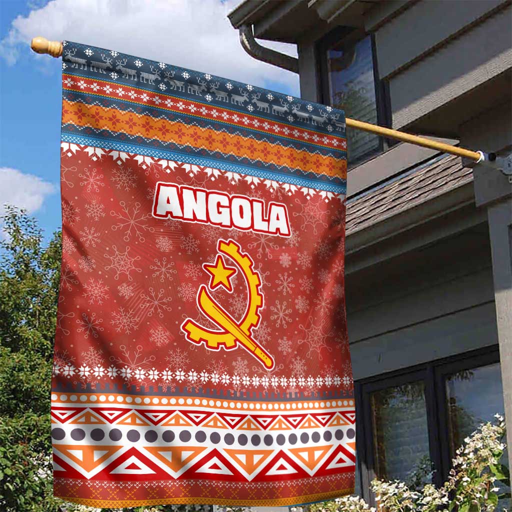 Angola Christmas Garden Flag with Red Snowflake Pattern Tribal Santa Claus Motif - Wonder Print Shop