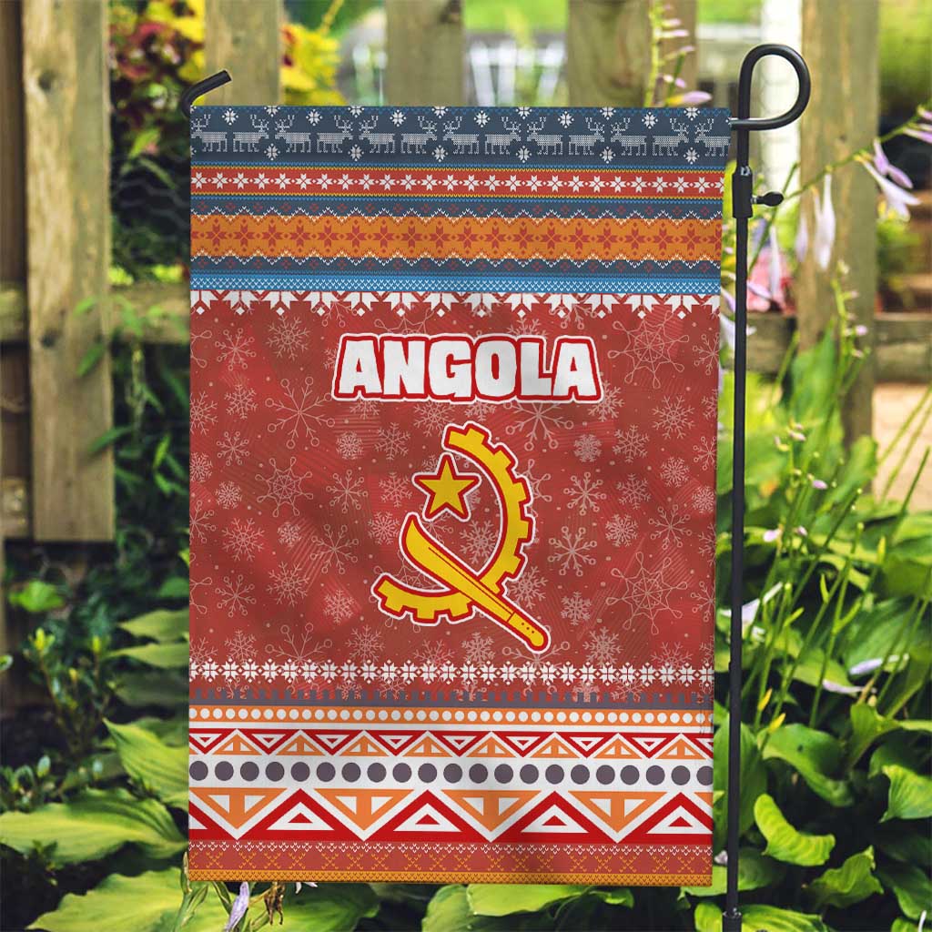 Angola Christmas Garden Flag with Red Snowflake Pattern Tribal Santa Claus Motif - Wonder Print Shop