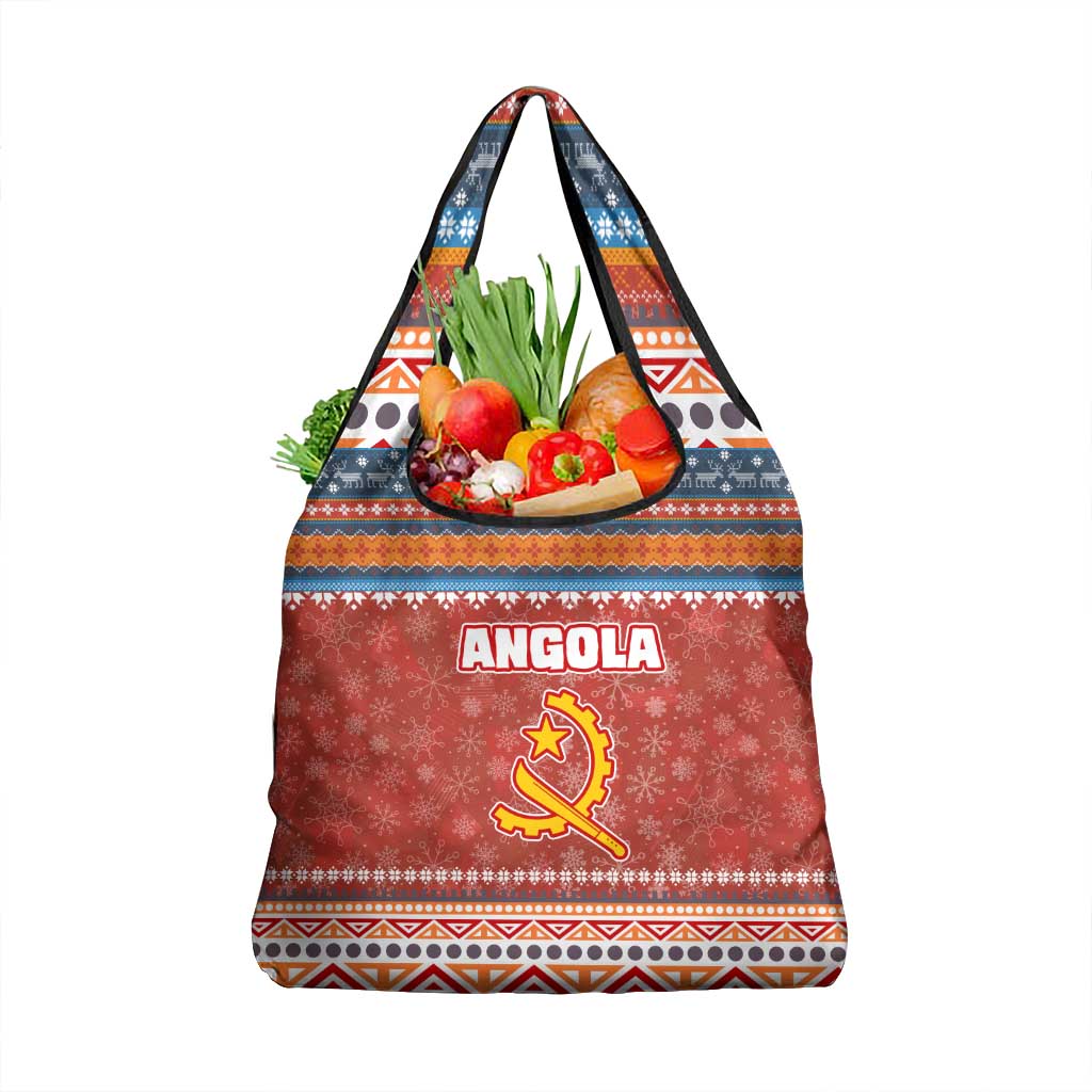 Angola Christmas Grocery Bag with Red Snowflake Pattern Tribal Santa Claus Motif - Wonder Print Shop