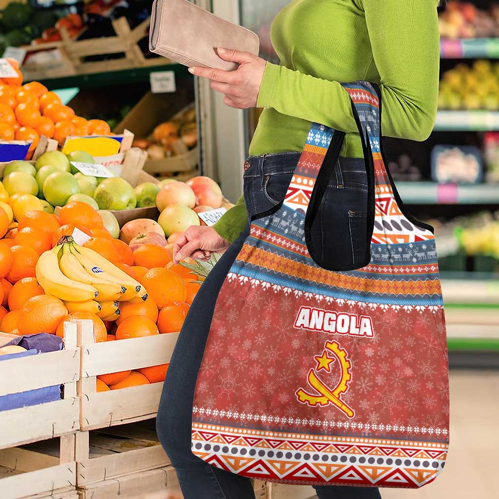 Angola Christmas Grocery Bag with Red Snowflake Pattern Tribal Santa Claus Motif - Wonder Print Shop