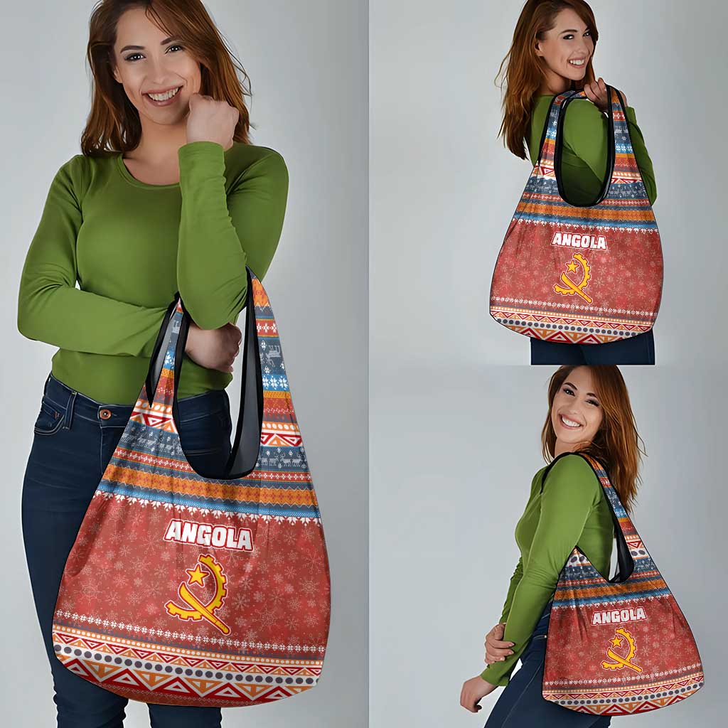 Angola Christmas Grocery Bag with Red Snowflake Pattern Tribal Santa Claus Motif - Wonder Print Shop