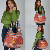 Angola Christmas Grocery Bag with Red Snowflake Pattern Tribal Santa Claus Motif - Wonder Print Shop