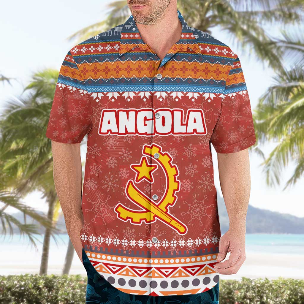 Angola Christmas Hawaiian Shirt with Red Snowflake Pattern Tribal Santa Claus Motif - Wonder Print Shop