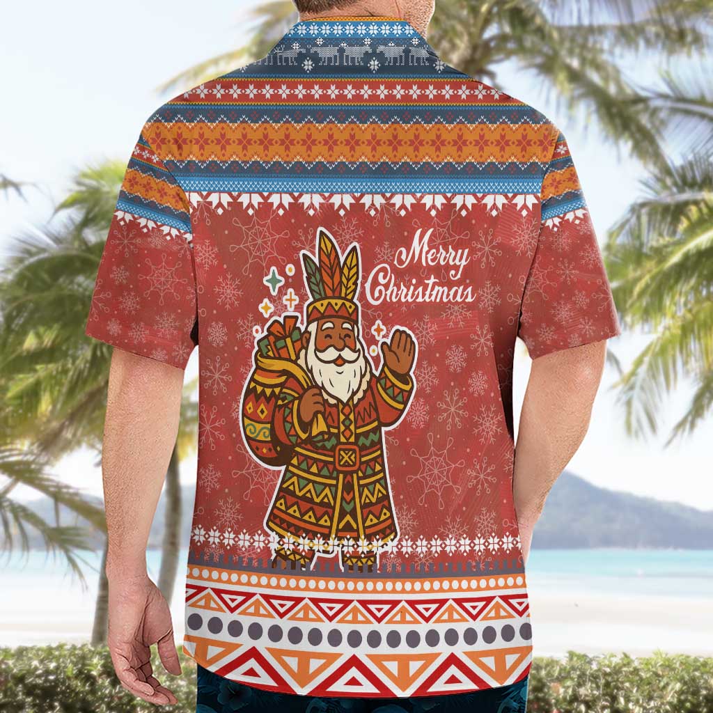 Angola Christmas Hawaiian Shirt with Red Snowflake Pattern Tribal Santa Claus Motif - Wonder Print Shop